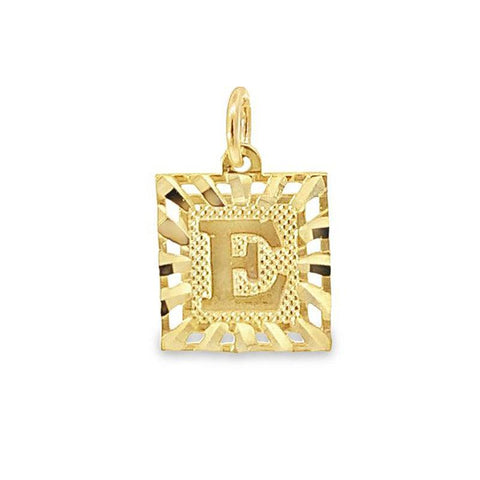 10K Yellow Gold Initial Letter E Square Pendant