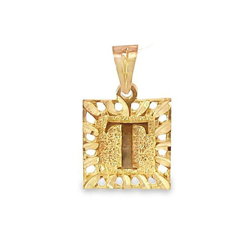 10K Yellow Gold Initial Letter T Square Pendant