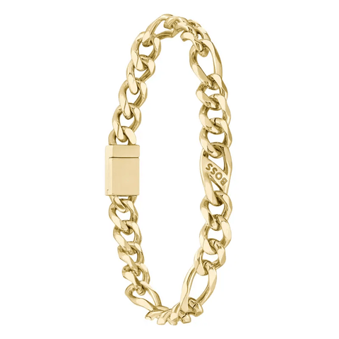 Hugo Boss Jewellery Mens Rian Logo Link Gold IP Bracelet 1580614M