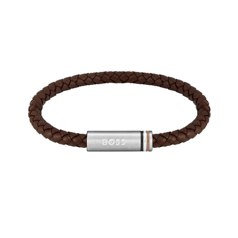 Hugo Boss Jewellery Men's Ares Single Braided Brown Leather Bracelet 1580623