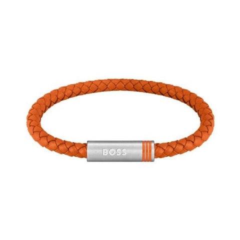 Hugo Boss Jewellery Men's Ares Single Orange Braided Leather & Steel Bracelet 1580625