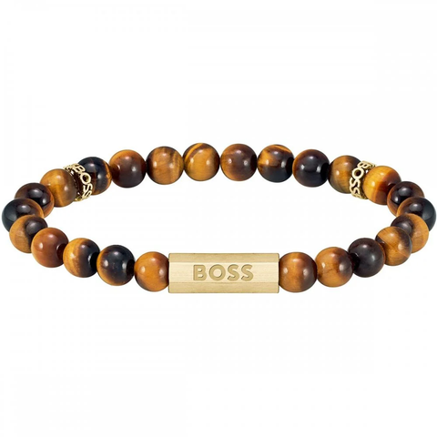 Hugo Boss Jewellery Men's Sphere Stones Tigers Eye Beaded Bracelet 1580661M