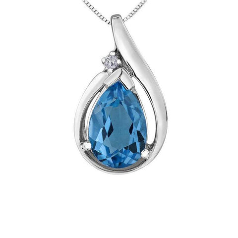 10K White Gold Blue Topaz And Diamond Pendant 20000