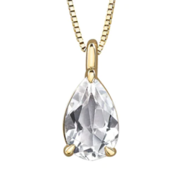 10K White Gold Pear Shape White Topaz Pendant