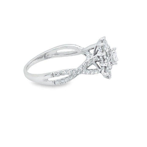 14 Karat White 1.00tdw Princess Cut Solitaire With Halo Side Diamond Engagement Ring