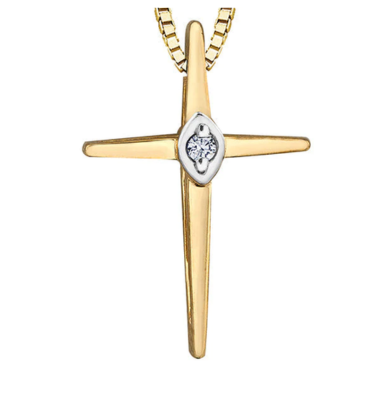 10K Yellow Gold 0.15TDW Diamond Cross Pendant with Chain