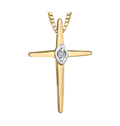 10K Yellow Gold 0.15TDW Diamond Cross Pendant with Chain