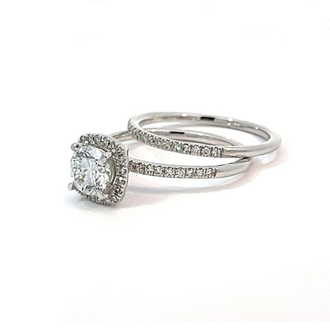 1.00TDW Lab Grown Diamond Ring Bridal Set in 14K White Gold