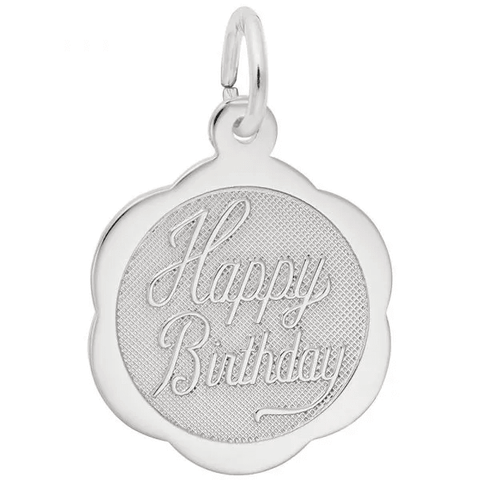 Sterling Silver Happy Birthday Scalloped Disc Charm