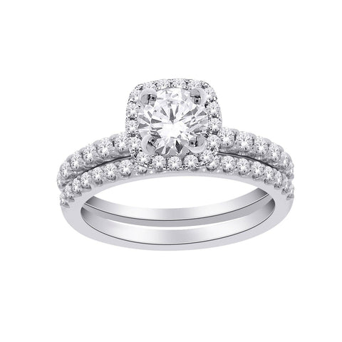 1.00TDW Lab Grown Diamond Ring Bridal Set in 14K White Gold