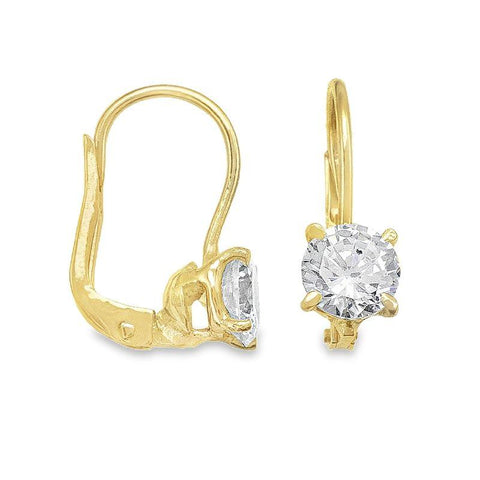 10K, 18K Yellow Gold CZ 4-Claw French Back Earrings