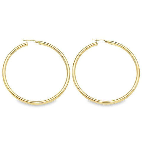 3mm Tube High Polish Classic Hoop Earrings in 10K, 14K and 18K Yellow Gold