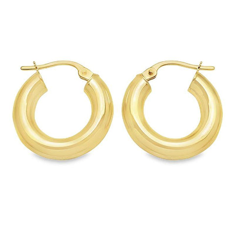 10K, 14K, 18K Yellow Gold High Polish Plain 4mm Tube Hoop Earrings