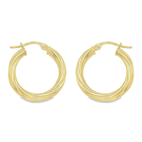 3mm Twisted Tube Hoop Earrings in 10K, 14K and 18K Yellow Gold