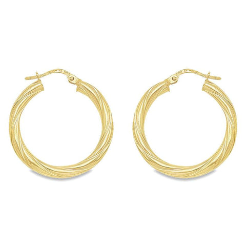 10K, 14K and 18K Yellow Gold 3mm Twisted Tube Hoop Earrings