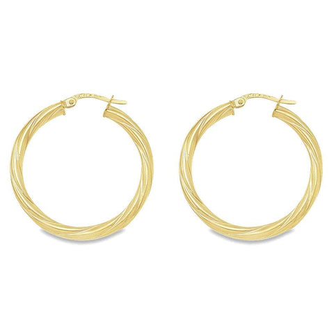 Twisted 3mm 10K, 14K and 18K Yellow Gold Tube Hoop Earrings