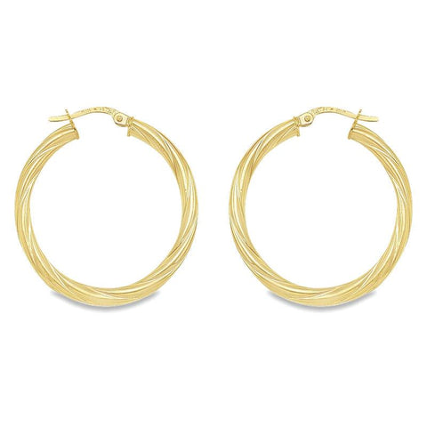 3mm Twisted Tube Hoop Earrings in Solid 10K, 14K and 18K Yellow Gold