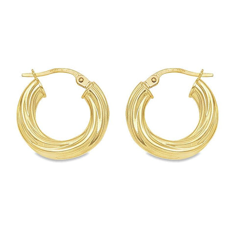 10K, 14K and 18K Yellow Gold Twisted 4MM Tube Hoop Earrings