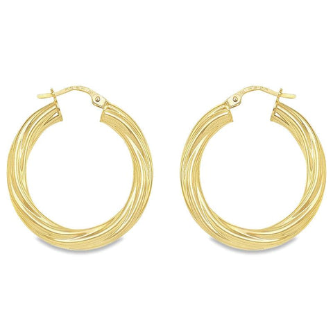 4MM Tube Twisted Hoop Earrings in 10K, 14K and 18K Yellow Gold