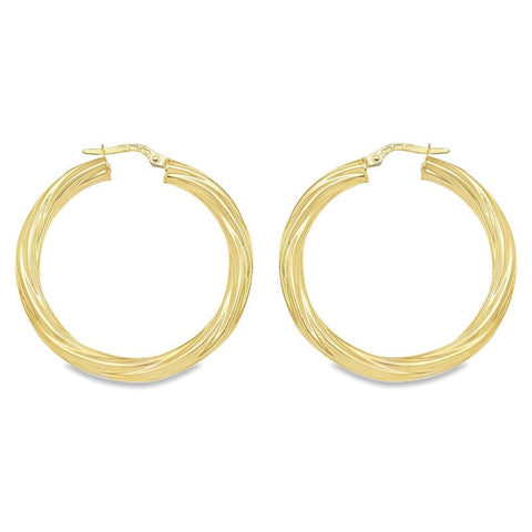 10K, 14K and 18K Yellow Gold 4MM Twisted Tube Hoop Earrings