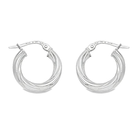 10K, 14K and 18K White Gold Twisted 3mm Tube Hoop Earrings