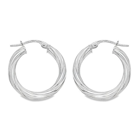 3mm Twisted Tube Hoop Earrings in 10K, 14K and 18K White Gold