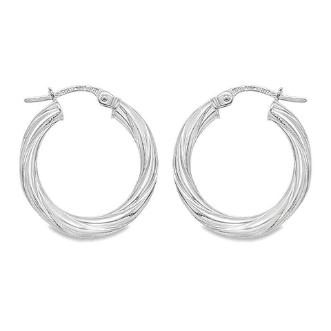 10K, 14K and 18K White Gold 3mm Twisted Tube Hoop Earrings