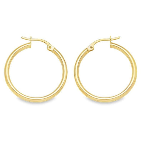 10K, 14K, 18K Yellow Gold High Polish 2mm Plain Tube Hoop Earrings