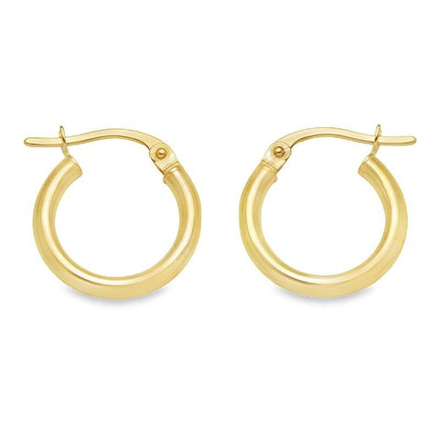 10K, 14K, 18K Yellow Gold High Polish Finish Plain 2mm Tube Hoop Earrings