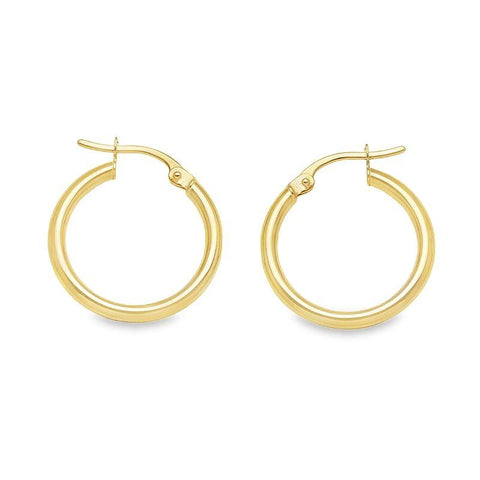 2mm Tube High Polish Plain Hoop Earrings in 10K, 14K and 18K Yellow Gold