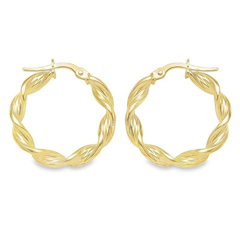 10K, 14K and 18K Yellow Gold 3.4 MM Twisted Hoop Earrings