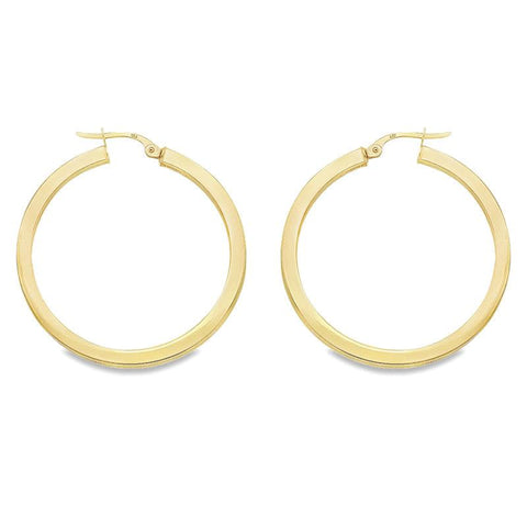 2.5 MM Square Tube Solid 10K, 14K and 18K Yellow Gold Hoop Earrings