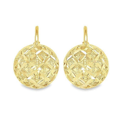 18K Yellow Gold Diamond Cut French Back Half Ball Earrings