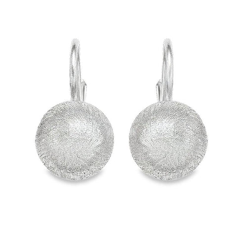 14K White Gold Satin Finish French Back Ball Earrings