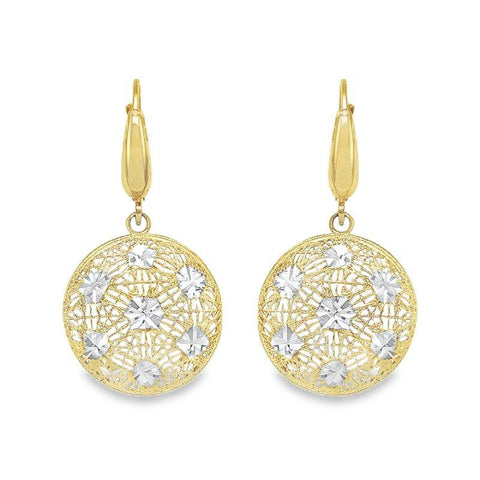 14K Two-Tone Gold Fancy Diamond-Cut Disc Earrings