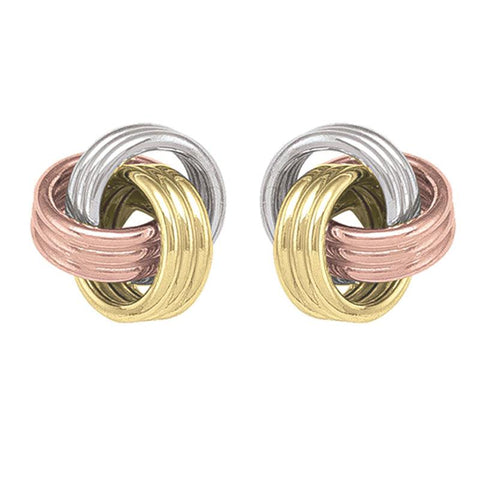 10K Yellow White and Rose Gold Love Knot Stud Earrings