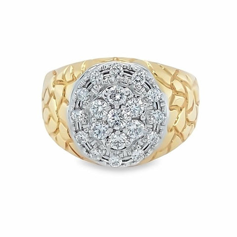 14K Yellow Gold 1.00TDW Diamond Nugget Style Mens Oval Head Ring