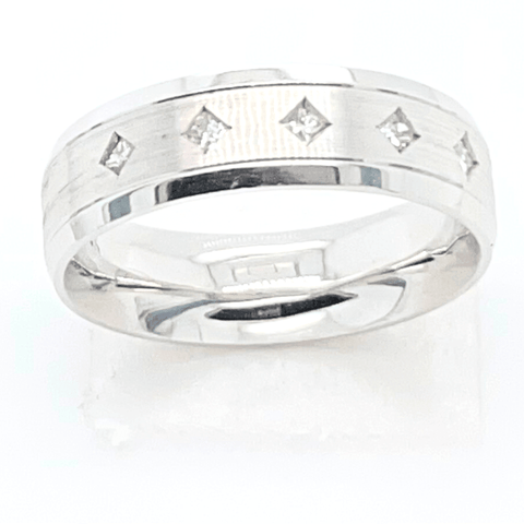 10K White Gold Ladies Princess Cut Diamond Band With 0.12TDW