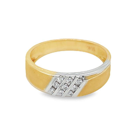 10K Yellow Gold 0.15TDW Mens Diamond Wedding Band With Sand Blast Finish