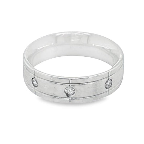 10K White Gold 0.12CT Three Diamond Ladies Band