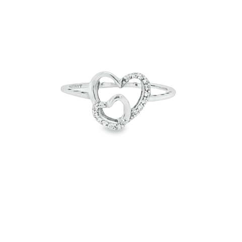 10K White gold 0.08CT Diamond Double Heart Ring