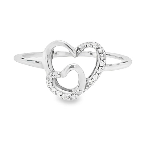 10K White gold 0.08CT Diamond Double Heart Ring