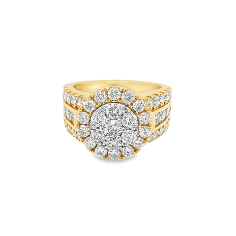 14K Yellow Gold 3.00TDW Diamond Extra Vaganza Illusion Centre Halo Ring