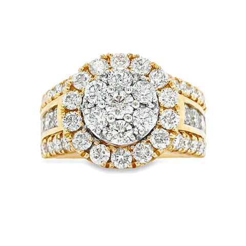 14K Yellow Gold 3.00TDW Diamond Extra Vaganza Illusion Centre Halo Ring