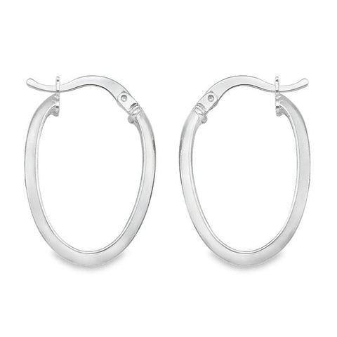 14K White Gold Oval Hoop Earrings