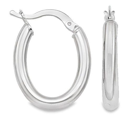 10K, 14K White Gold Oval 3MM Tube Earrings