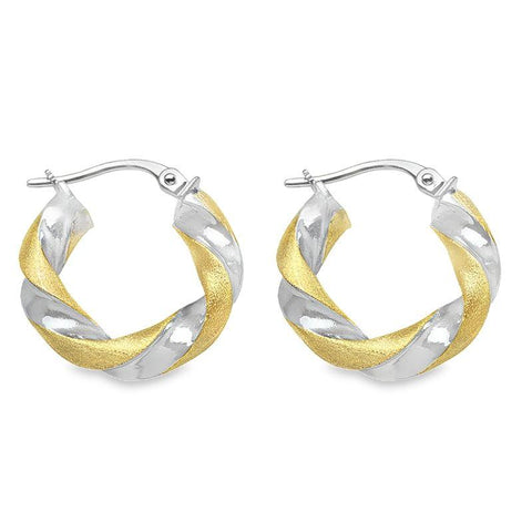 14K Yellow and White Gold Twisted Hoop Earrings