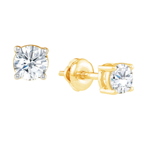 0.15TDW Round Diamond Solitaire Stud Earrings in 14K Yellow Gold