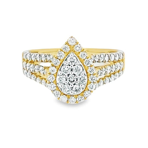 10K Yellow Gold 1.00TDW Diamond Pear Shape Cluster Halo Engagement Ring