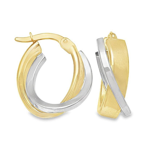 14K Two-Tone Gold Fancy Hoop Earrings